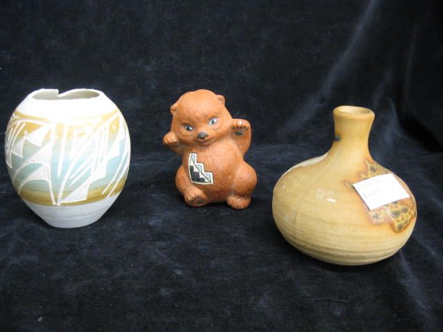 3 pcs. Indian Pottery;3'' vase