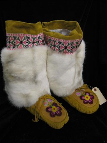 Pair of Indian Beaded Leather Boots
