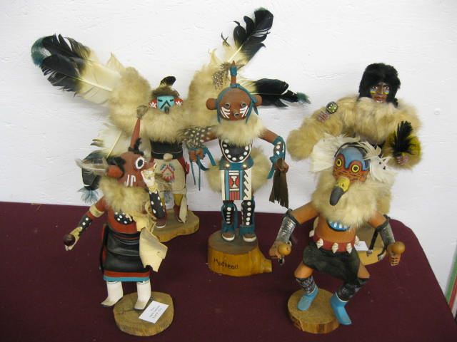 5 Indian Figurines carved & painted