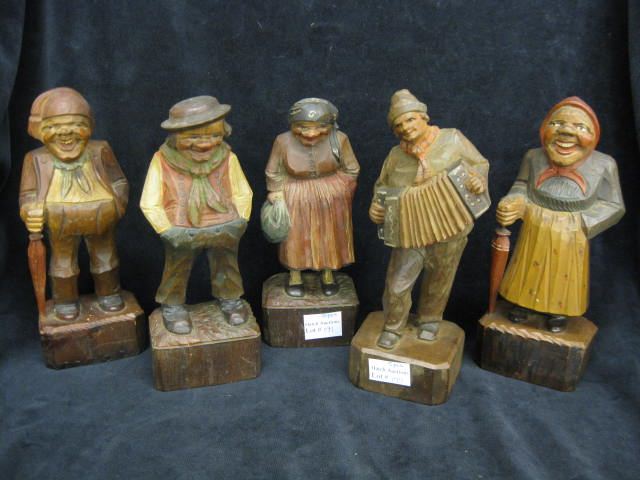 5 Carved Wooden Figures of Men & Women