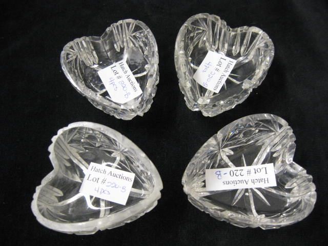 4 Cut Glass Salt Cellars heart shaped