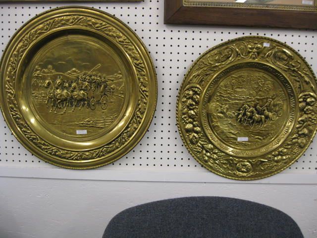 2 Brass Wall Chargers embossed