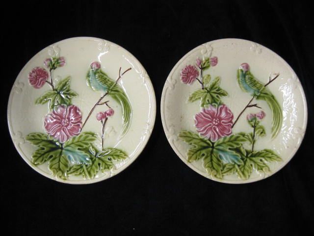 Pair of Majolica Plates bird & foliage