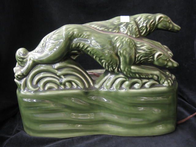 Art Pottery TV Lamp of Dogs green 14c9c3