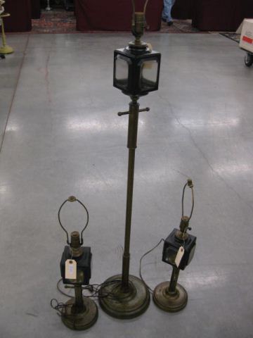 3 pc Brass Metal Lamps pair 14ca0d