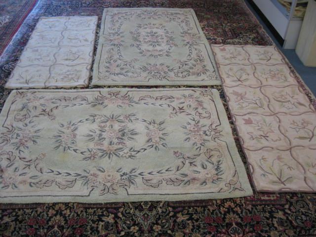 4 Hooked Rugs floral light green 14ca19