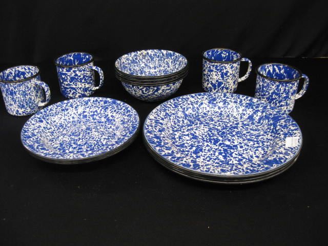 16 pc. Enamelware Dinner Set for 4 blue