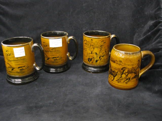 4 Equestrian Pottery Mugs fox hunt