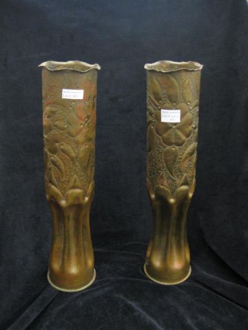 Pair of Trench Art Brass Vases