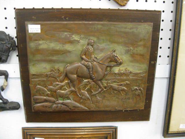 Embossed Copper Plaque of Fox Hunt signed