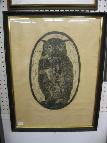 J. McWhorter Wood Cut Print of an Owl