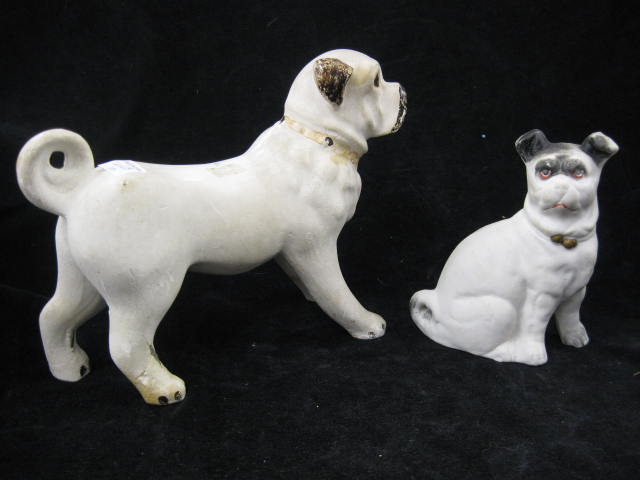 2 Dog Figurines bisque chalkware 14cadb