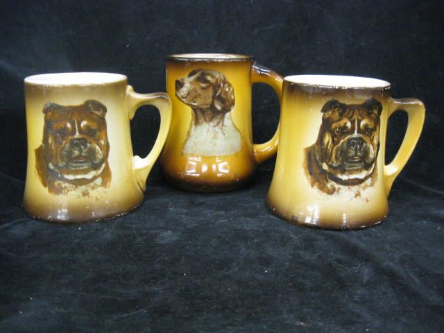 3 Canine Decorated Pottery Mugs