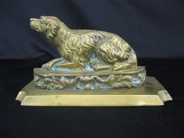 Brass Statue of a Dog at Rest Victorian