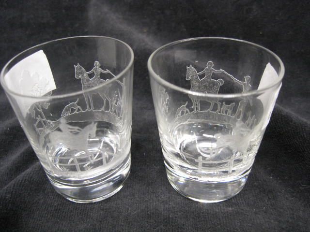 2 Heisey Glass Fox Chase Etched 14cb1a