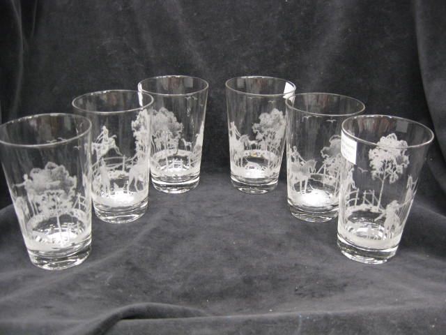 6 Heisey Glass Fox Chase Etched 14cb1f