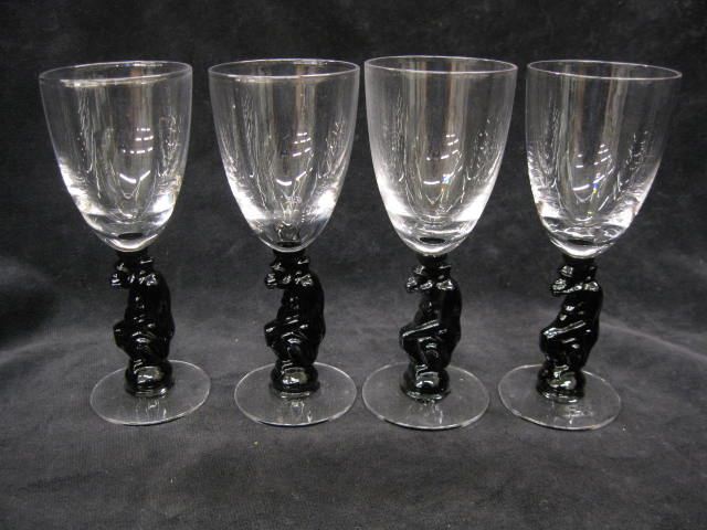 4 Libbey Silhouette Crystal Monkey