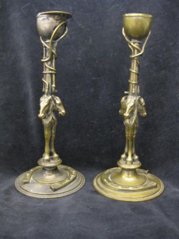 Pair of Equestrian Brass Candlesticks 14cb75