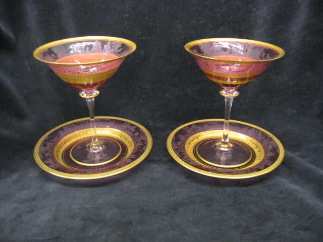 Pair of Fine Cranberry Etched Crystal 14cb76