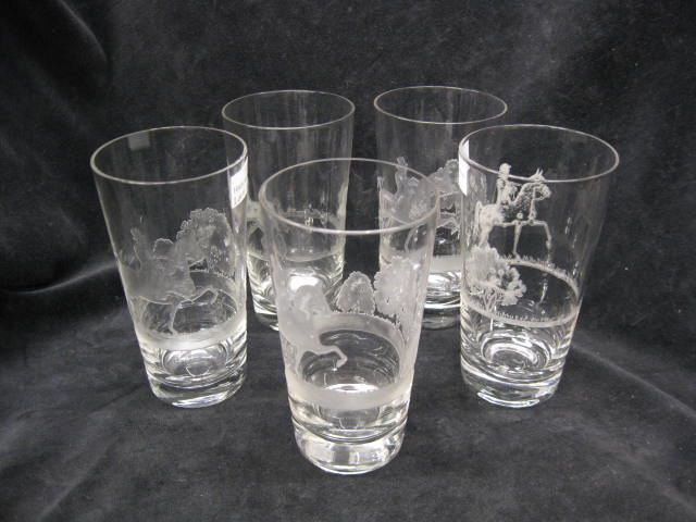 5 Heisey Glass ''Equestrian Silhouette''etched