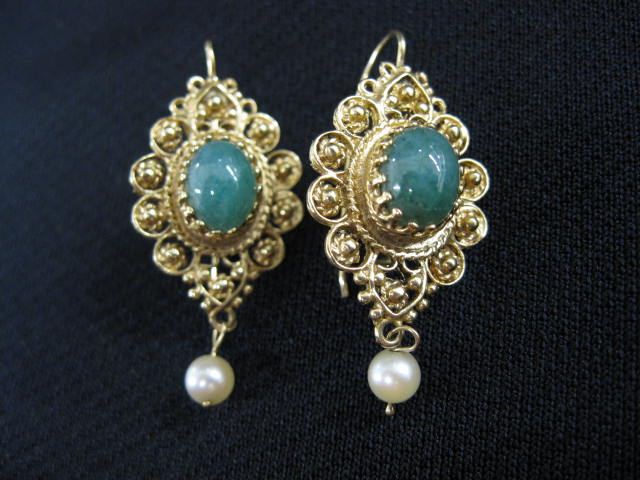 14k Jade Pearl Earrings French 14cbb7