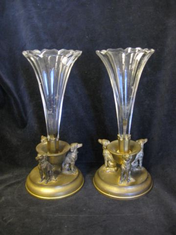 Pair of Victorian Brass & Crystal