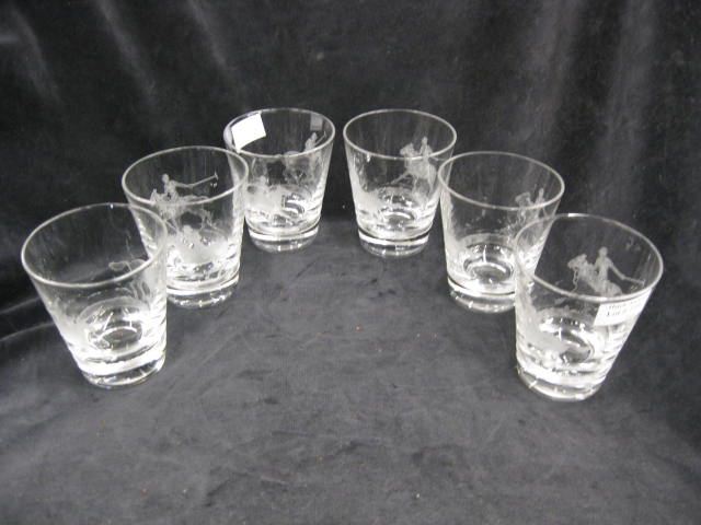 6 Heisey Glass ''Polo Player''etched