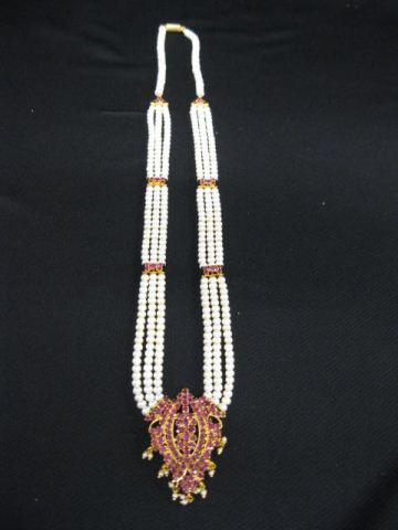 Ruby & Pearl Necklace triple strand