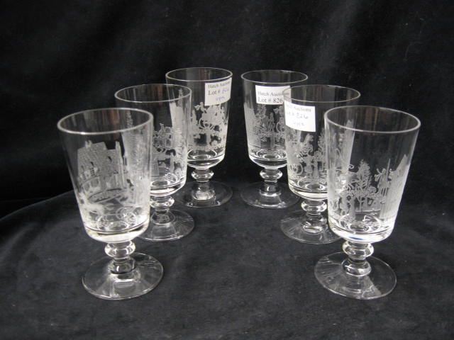 6 Heisey Glass Tally Ho Etched 14cc5b