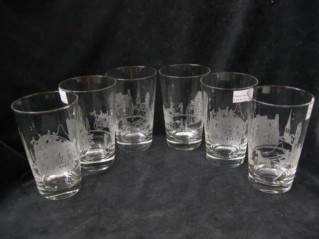6 Heisey Glass ''Tally Ho'' Etched