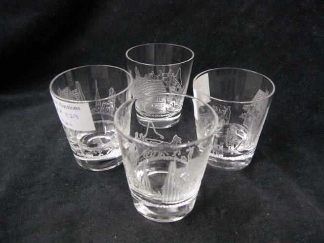 4 Heisey Glass ''Tally Ho'' Etched