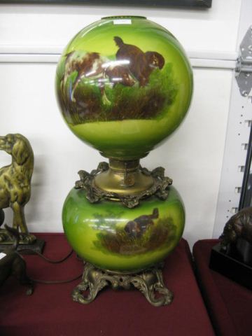 Victorian Banquet Lamp withhunting