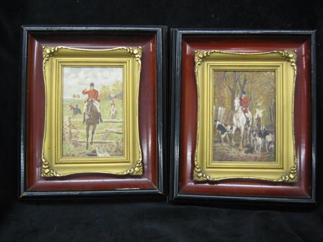 Pair of Oils on Board of Fox Hunt 14cca6