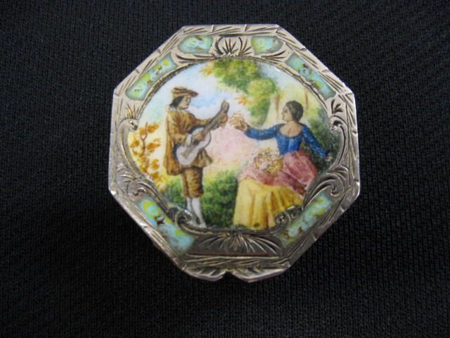 Italian Silver Enamel Compact courting 14ccb3