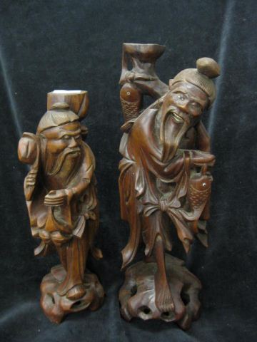 2 Chinese Carved Wooden Figures fisherman