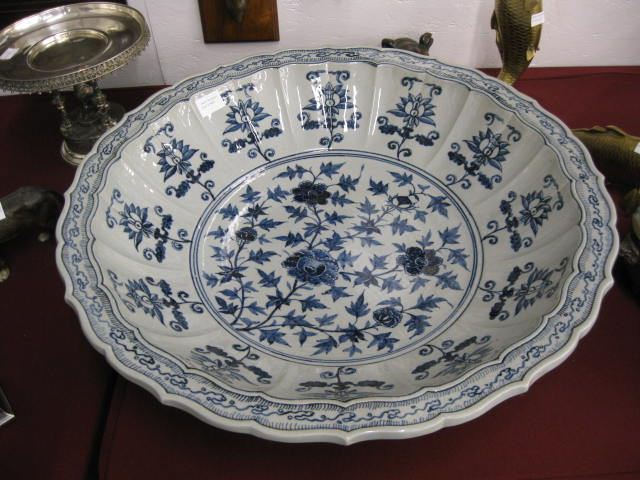 Oriental Pottery Bowl rich blue floral