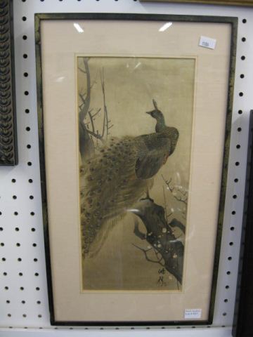 Japanese Watercolor of a Peacock signed
