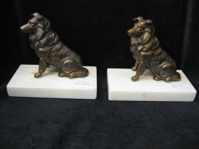 Pair of Bronzed Dog Bookends onyx bases