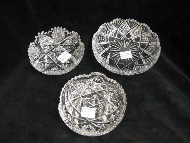 3 Cut Glass Dishes one signed J  14cd09