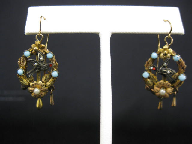 Victorian 14k Gold Earrings bird