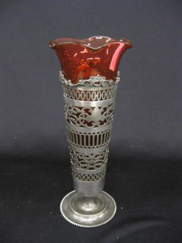 Silverplate Vase with Cranberry