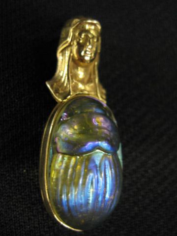 14k Egyptian Style Brooch art glass 14cd8c