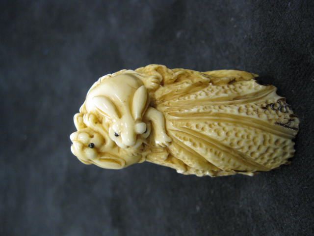 Carved Ivory Netsuke of a Rabbit