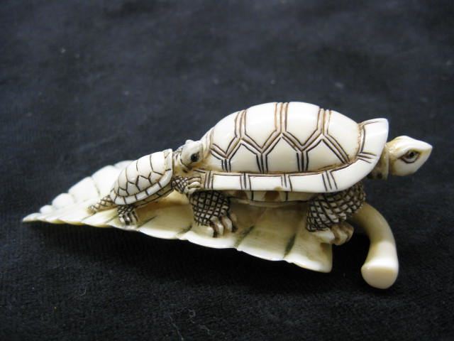 Carved Ivory Netsuke of Turtleson a