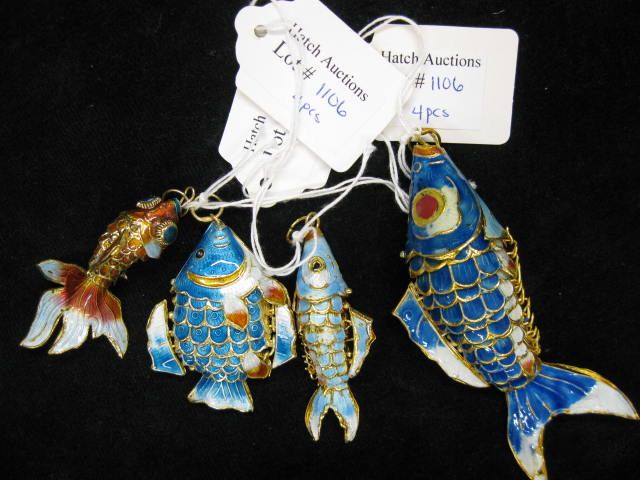 4 Chinese Enamel Fish Pendants 14cdae