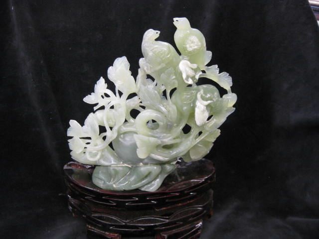 Carved Jade Statue of Bird Floral 14cdbe