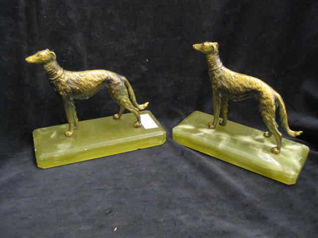 Pair of Bronzed Dog Bookends onyx bases