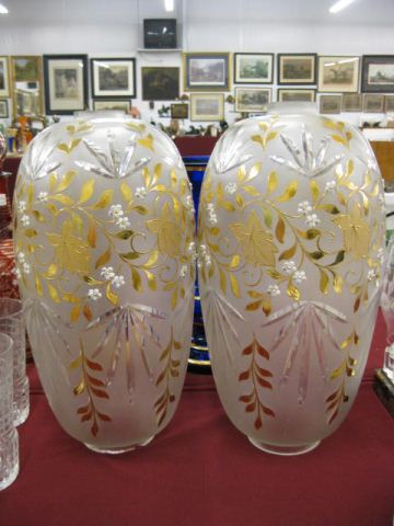 Pair of Cut Frosted & Enameled Globes