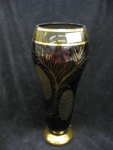 Art Glass Vase amber with etched 14ce64