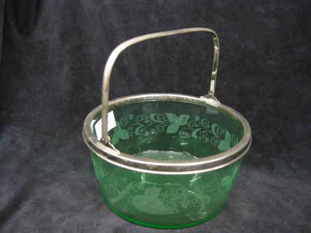 Hawkes Etched Green Glass Candy